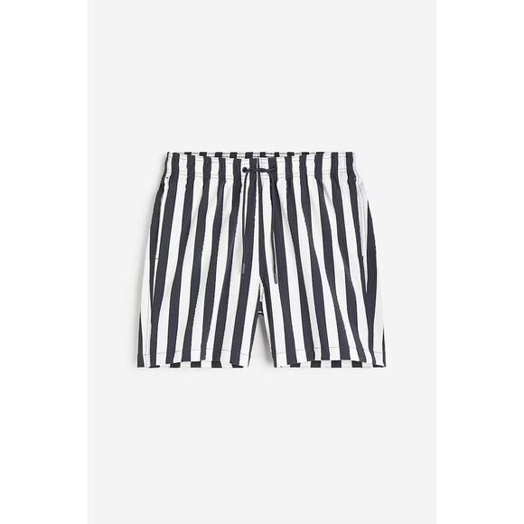 H&M Men's Black & White Striped Print Seersucker Swim Trunks Shorts Size XL - Picture 1 of 6